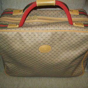 ❤️AUTH Vintage GUCCI SUITCASE Luggage Red / Green +Gucci Crest Zipper Pull 17x13